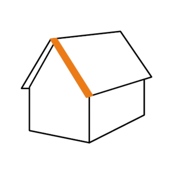 Grafik eines Daches mit orange markierter Position des Ortgangwinkels Stehfalzprofil PD-510-S