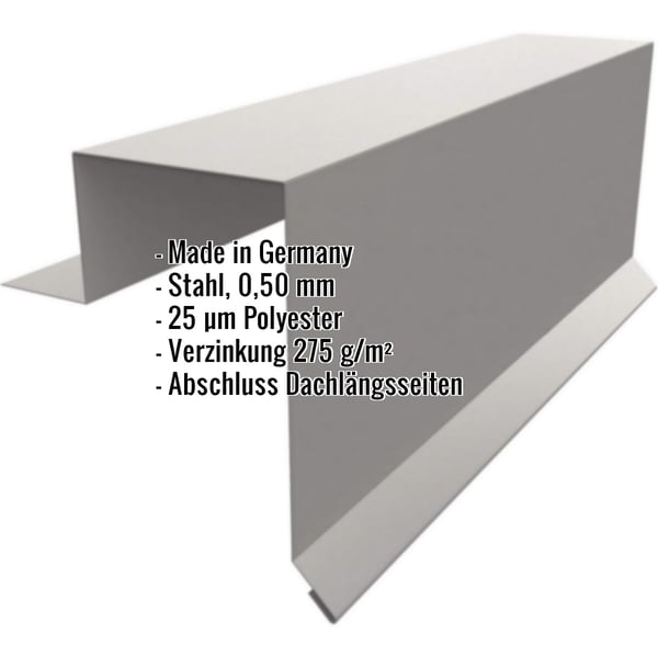 Ortgangwinkel Stehfalzprofil PD-510-S Graualuminium mit eingeblendeten Eckdaten
