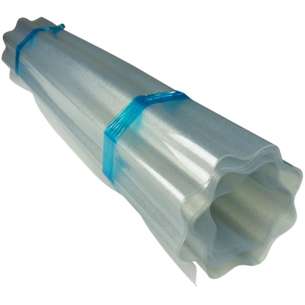Gerollte PET Wellplatten 76/18, klarbläulich, 1,00 mm Stärke, mit blauen Bändern fixiert