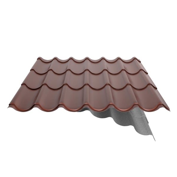 Pfannenblech 2/1060 rotbraun, 0,50 mm Stahl, mit teilweise abgezogener Anti-Tropf-Vliesbeschichtung