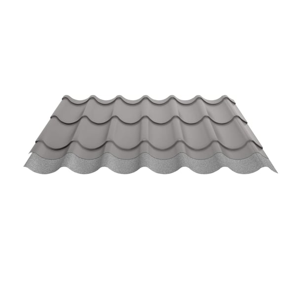 Pfannenblech Graualuminium mit Anti-Tropf-Vlies auf der Unterseite, Schnittansicht
