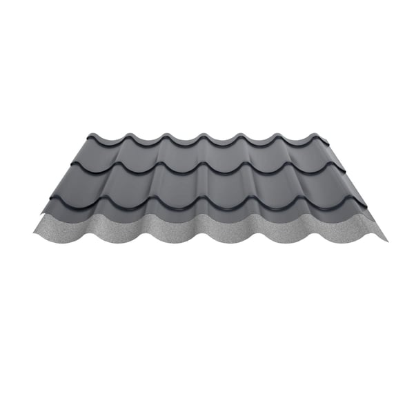 Pfannenblech 2/1060 Anthrazitgrau mit Anti-Tropf Vlies Unterseite, Schnittansicht