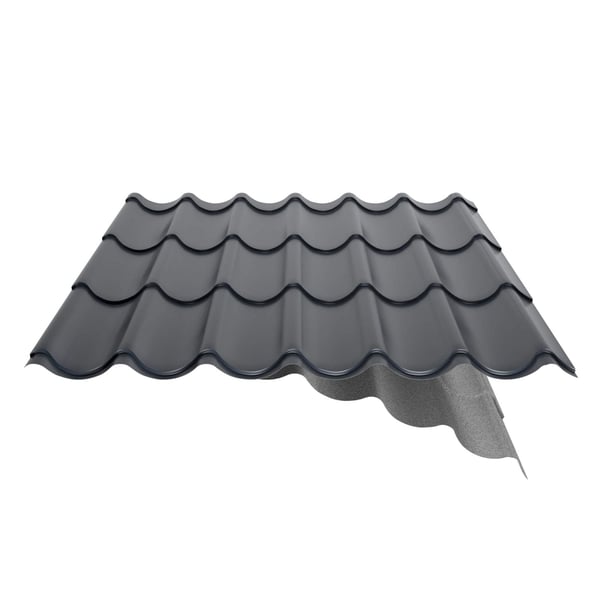Pfannenblech 2/1060 Anthrazitgrau mit sichtbarem Anti-Tropf Vlies, Detailansicht