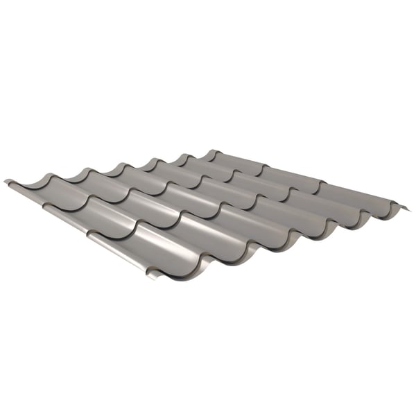 Pfannenblech 2/1060 Graualuminium (RAL 9007) mit 25 µm Polyesterbeschichtung, schraeg von oben