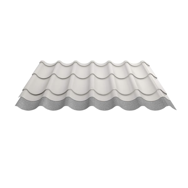Pfannenblech 2/1060 Reinweiß RAL 9010 mit Anti-Tropf Vlies Unterseite, freigestellt