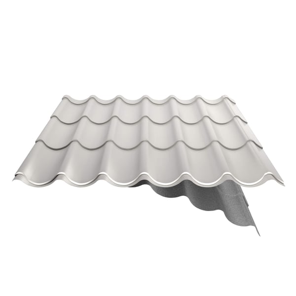 Pfannenblech 2/1060 Reinweiß RAL 9010 mit sichtbarer Anti-Tropf Vlies Beschichtung, freigestellt
