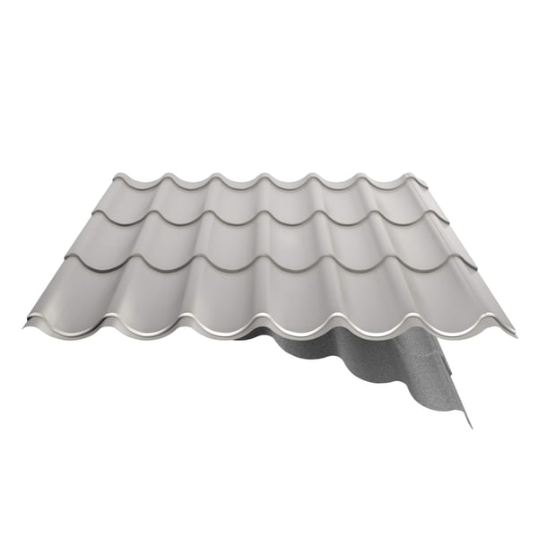 Pfannenblech 2/1060 in Grauweiß RAL 9002 mit sichtbarem Anti-Tropf-Vlies