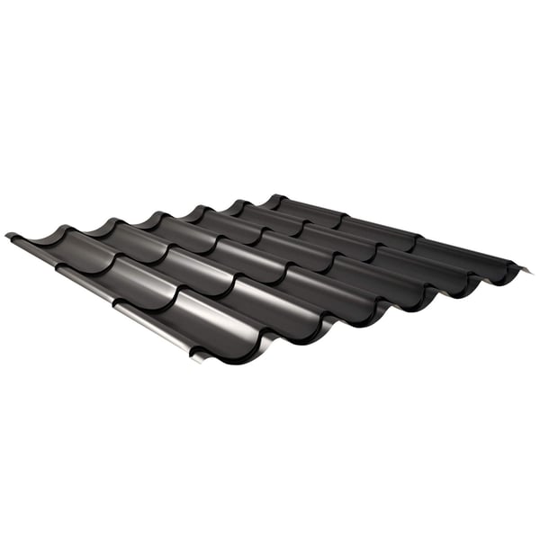 Pfannenblech 2/1060 Tiefschwarz RAL 9005, 0,50 mm Stahl, 25 µm Polyesterbeschichtung, Hauptansicht