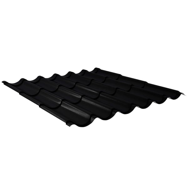 Pfannenblech 2/1060 schwarz, Hauptansicht, Stahl 0,50 mm, 35 µm Mattpolyester