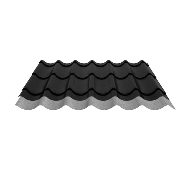 Pfannenblech 2/1060 schwarz mit Anti-Tropf-Vlies, Schnittansicht, Stahl 0,50 mm, 700 g/m² Vlies