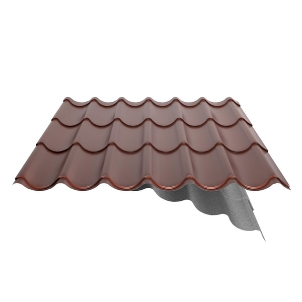 Pfannenblech Aluminium 0,70 mm Rotbraun RAL 8012 mit Polyesterbeschichtung, Vliesunterseite teilweise sichtbar