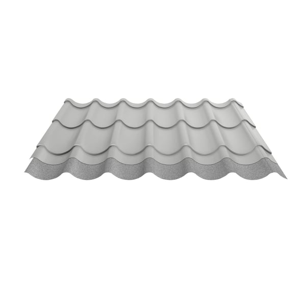 Pfannenblech Aluminium Weißaluminium RAL 9006 mit Vliesbeschichtung an der Unterseite, Detailansicht