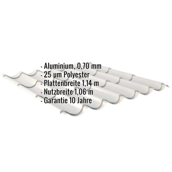 Pfannenblech 2/1060 Aluminium 0,70 mm Weißaluminium mit eingeblendeten Eckdaten