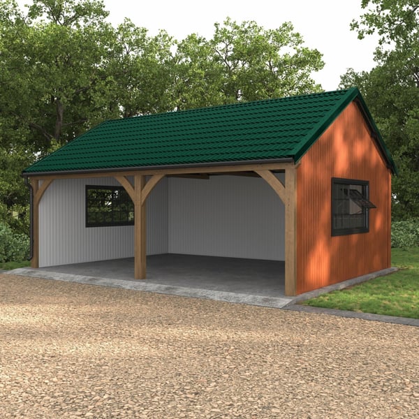 Carport mit moosgrünem Pfannenblech Szafir 350/15 Dach, Anwendungsbeispiel