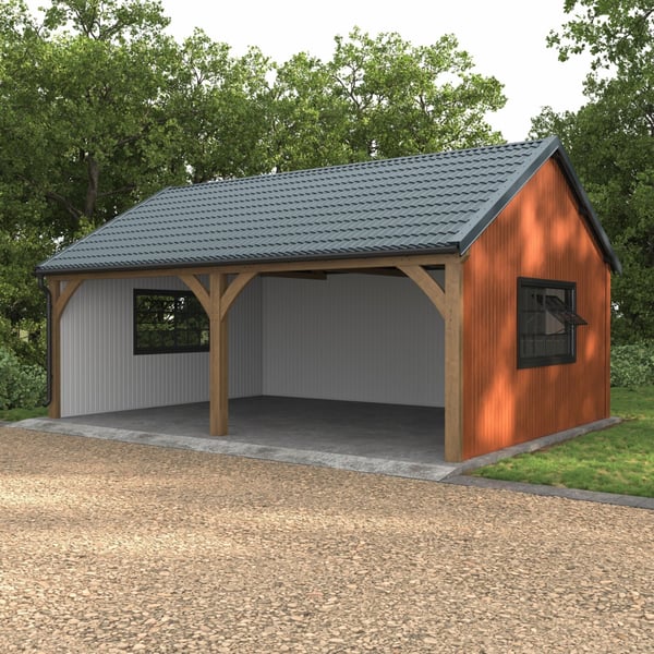 Carport mit Dach aus Pfannenblech Szafir 350/15 in Fehgrau RAL 7000