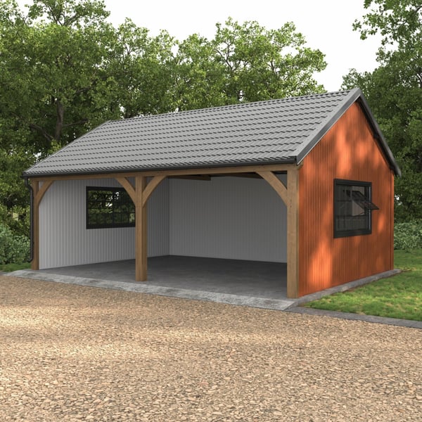 Pfannenblech Szafir 350/15 Weißaluminium auf einem Carport mit Holzkonstruktion, Anwendungsbeispiel