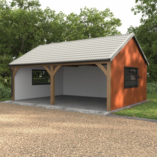 Verlegung des Pfannenblechs Szafir 350/15 in Grauweiß RAL 9002 auf einem Carport