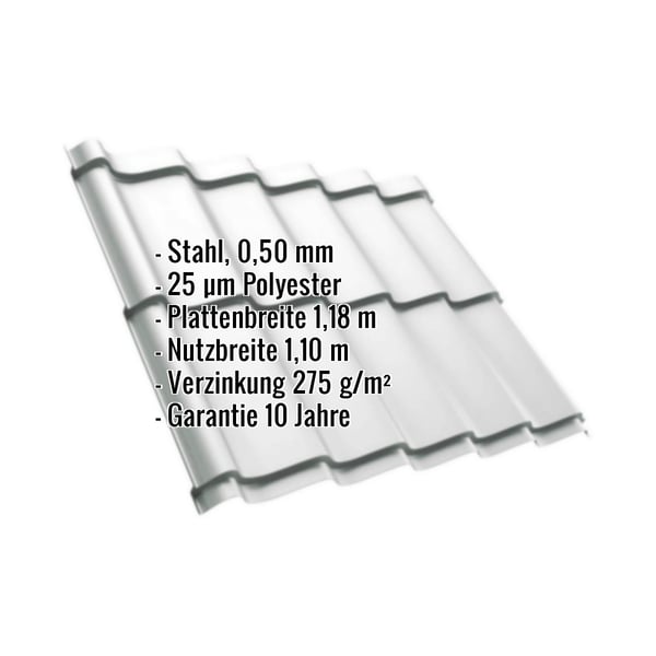 Pfannenblech Szafir 350/15, Stahl 0,50 mm, Lichtgrau RAL 7035, mit eingeblendeten Eckdaten