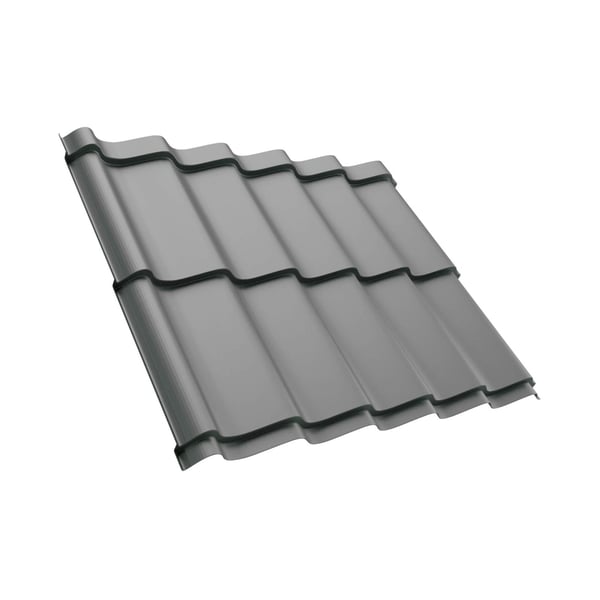 Pfannenblech Szafir 350/15 aus Stahl 0,50 mm, Weißaluminium RAL 9006, 25 µm Polyesterbeschichtung
