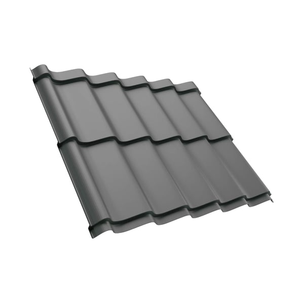 Pfannenblech Szafir 350/15 Graualuminium, Stahl 0,50 mm, 25 µm Polyesterbeschichtung, Hauptansicht