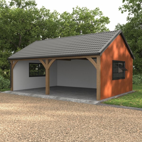 Carport mit Dach aus Pfannenblech Szafir 350/15 Graualuminium, Holzkonstruktion und Seitenverkleidung