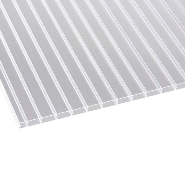 Polycarbonat Doppelstegplatte 16 mm klar, Hauptansicht der transparenten Platte mit sichtbaren Stegen