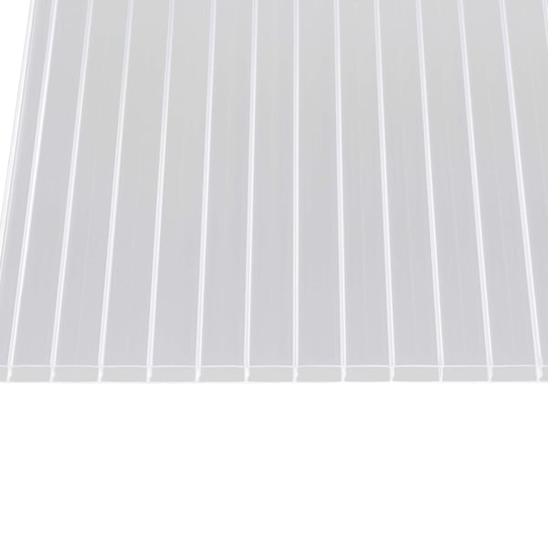 Polycarbonat Doppelstegplatte 16 mm klar, Draufsicht auf die transparente Platte mit parallelen Stegen