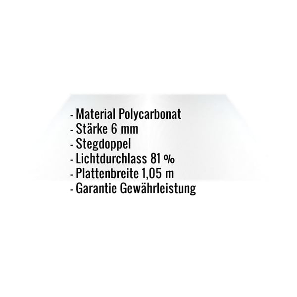 Polycarbonat Doppelstegplatte | 6 mm | Breite 1,05 m | Klar | 3,00 m