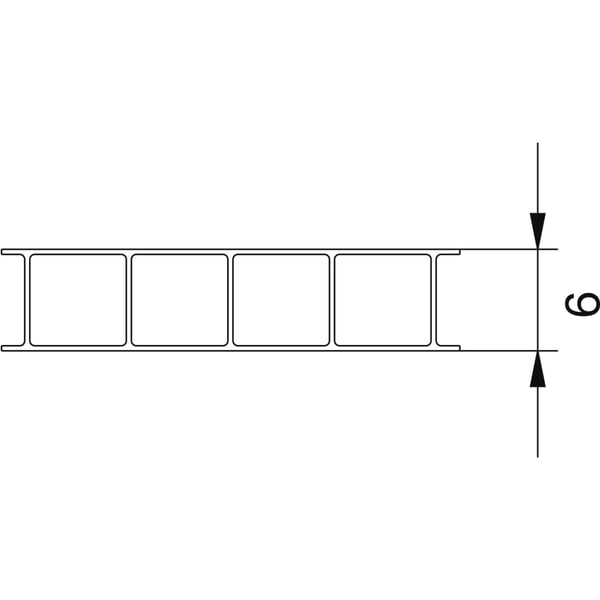 Technische Zeichnung der 6 mm Polycarbonat Doppelstegplatte mit vier Kammern und Massangabe