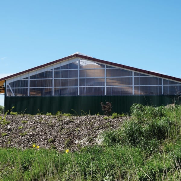 Polycarbonat Spundwandplatte 207/35, klar, 1,20 mm, als Wandverkleidung an einer Halle
