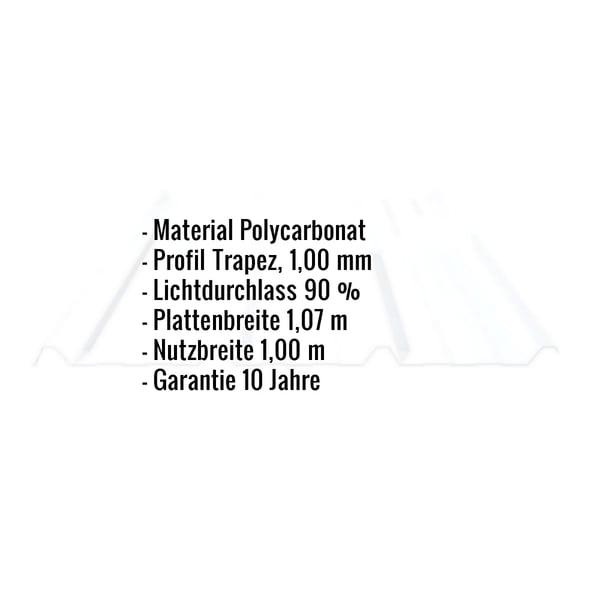 Polycarbonat Spundwandplatte | 45/1000 | 1,00 mm | Klar | 7,00 m