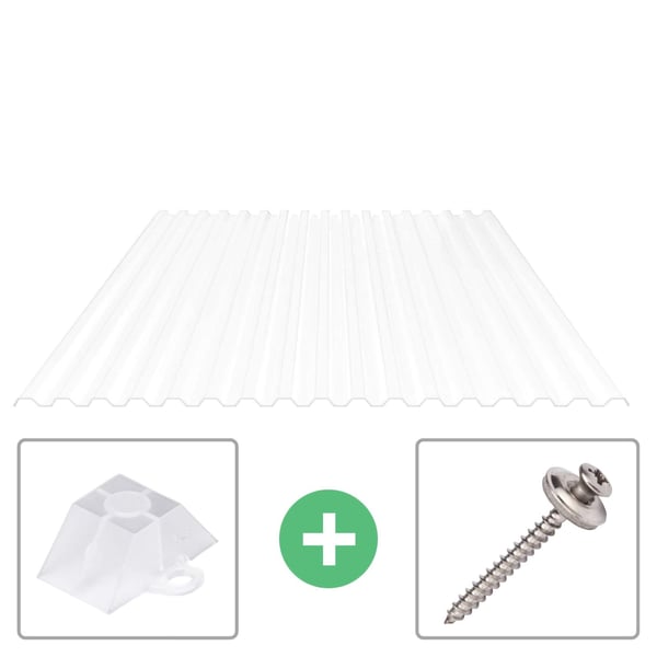 Polycarbonat Spundwandplatte 76/18 opal-weiß, 0,90 mm, mit Abstandhalter und Schraube