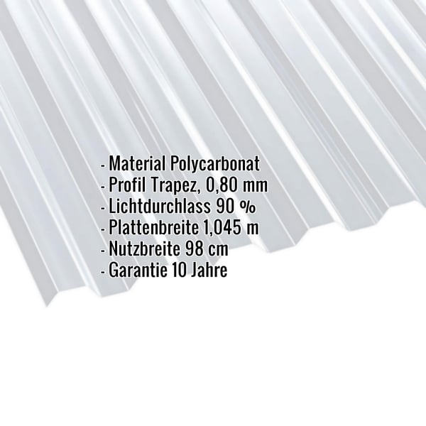 Polycarbonat Spundwandplatte | 76/18 | 0,80 mm | Klar | 2,50 m