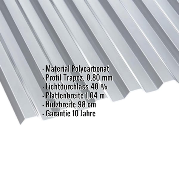 Polycarbonat Spundwandplatte | 76/18 | 0,80 mm | Grau | Temperaturreduzierend | 2,50 m