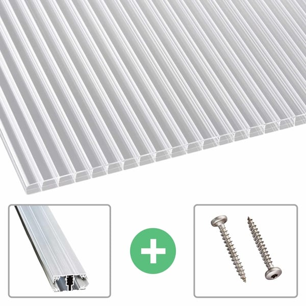 Polycarbonat Stegplatte | 16 mm | Profil A1 | Sparpaket | Plattenbreite 98 cm | Klar | Blueline | Breite 8,12 m | Länge 6,00 m