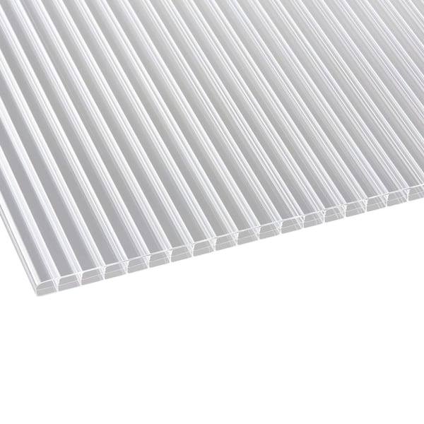 Polycarbonat Stegplatte 16 mm klar, Profil A1, schraeg von oben, mit sichtbaren Stegen
