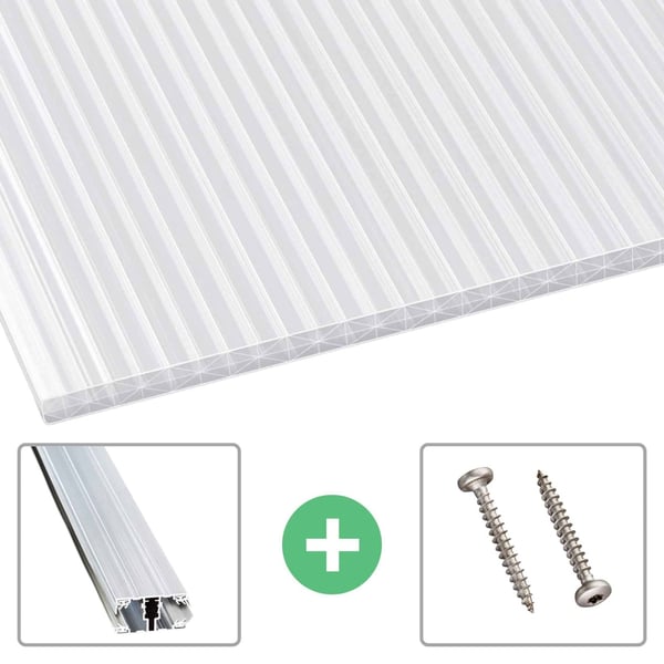 Polycarbonat Stegplatte | 16 mm | Profil A1 | Sparpaket | Plattenbreite 1,20 m | Opal-Weiß | X-Struktur | Breite 11,11 m | Länge 3,50 m