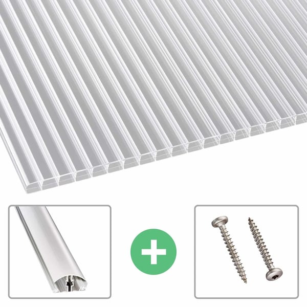 Polycarbonat Stegplatte | 16 mm | Profil A4 | Sparpaket | Plattenbreite 1,20 m | Klar | Blueline | Breite 9,90 m | Länge 6,00 m