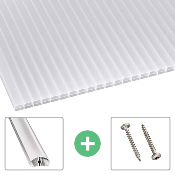 Polycarbonat Stegplatte | 16 mm | Profil A4 | Sparpaket | Plattenbreite 98 cm | Opal Weiß | Blueline | Breite 7,12 m | Länge 6,00 m