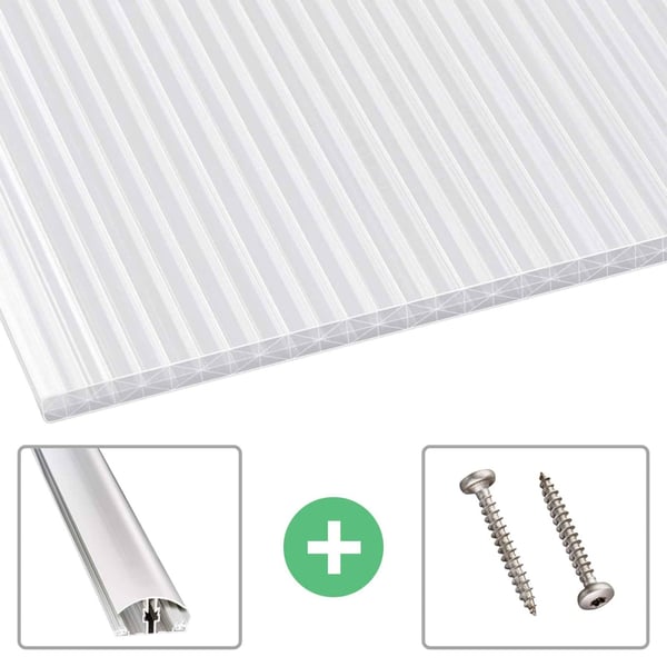 Polycarbonat Stegplatte | 16 mm | Profil A4 | Sparpaket | Plattenbreite 1,20 m | Opal-Weiß | X-Struktur | Breite 6,20 m | Länge 4,00 m