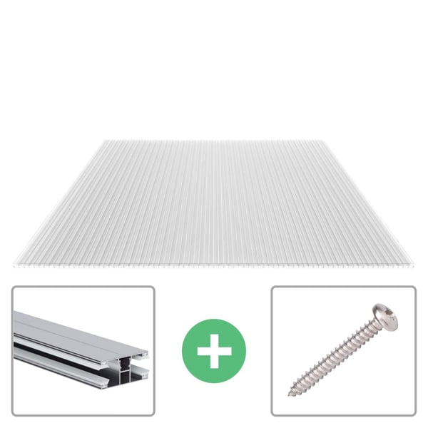 Polycarbonat Stegplatte | 16 mm | Profil DUO | Sparpaket | Plattenbreite 98 cm | Klar | X-Struktur | Breite 5,11 m | Länge 4,50 m