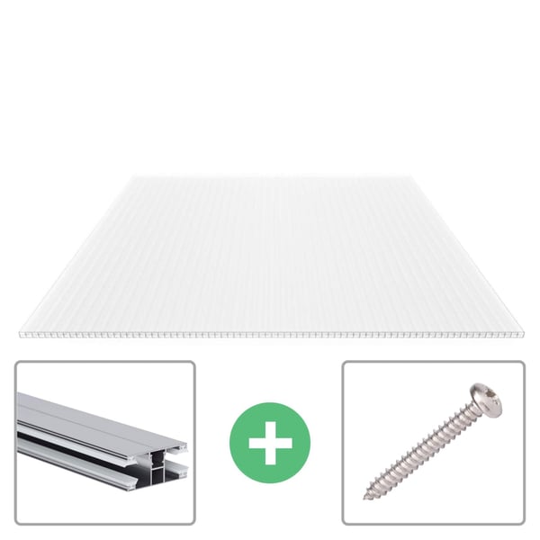 Polycarbonat Stegplatte | 16 mm | Profil DUO | Sparpaket | Plattenbreite 98 cm | Opal Weiß | X-Struktur | Breite 5,11 m | Länge 6,00 m