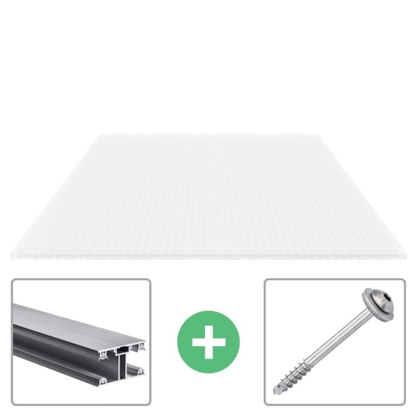 Polycarbonat Stegplatte | 16 mm | Profil ECO | Sparpaket | Plattenbreite 98 cm | Opal Weiß | Breite 4,05 m | Länge 3,50 m