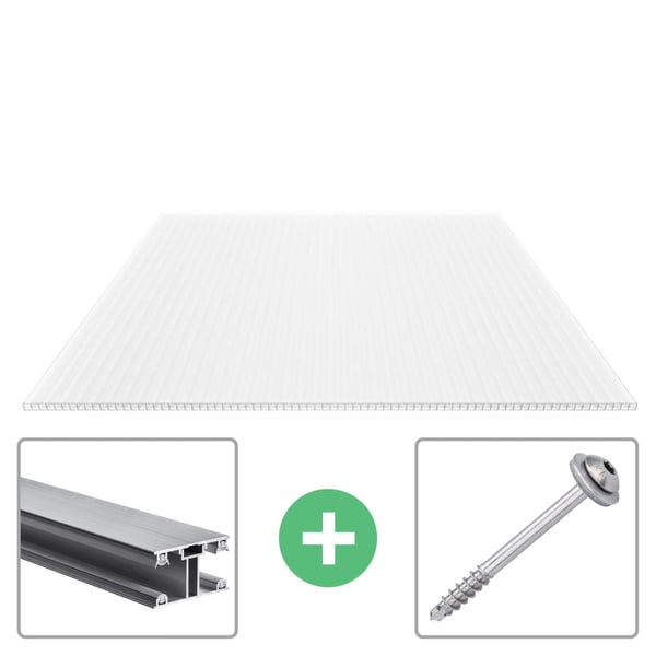 Polycarbonat Stegplatte | 16 mm | Profil ECO | Sparpaket | Plattenbreite 98 cm | Opal Weiß | X-Struktur | Breite 3,05 m | Länge 4,00 m