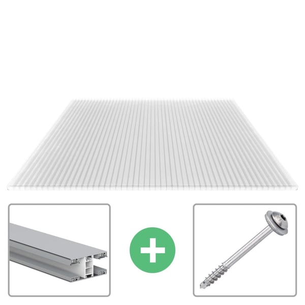Polycarbonat Stegplatte | 16 mm | Profil Mendiger | Sparpaket | Plattenbreite 98 cm | Klar | Breite 4,10 m | Länge 4,50 m