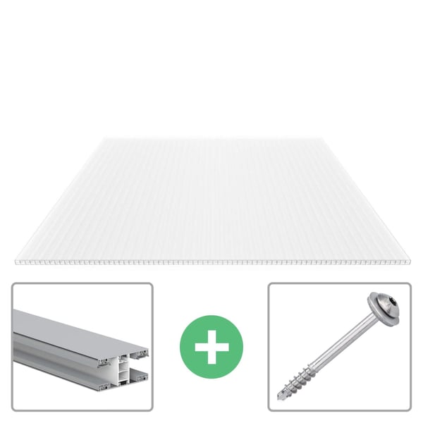 Polycarbonat Stegplatte | 16 mm | Profil Mendiger | Sparpaket | Plattenbreite 98 cm | Opal Weiß | X-Struktur | Breite 5,11 m | Länge 4,50 m