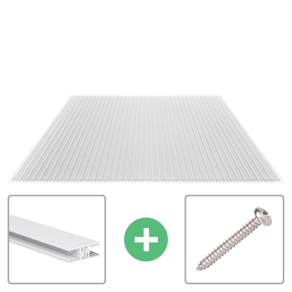 Polycarbonat Stegplatte 16 mm, klar, mit Profil Zevener Sprosse und Befestigungsmaterial