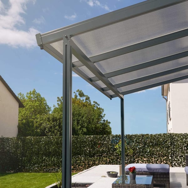 Polycarbonat Stegplatte | 16 mm | Breite 98 cm | Klar / Anthrazit gestreift | 2-Seiten UV-Schutz | 3,00 m
