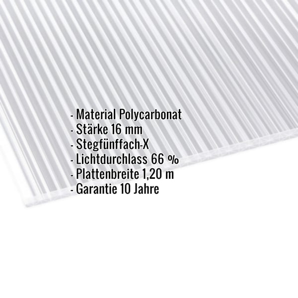 Polycarbonat Stegplatte | 16 mm | Breite 1,20 m | Klar | X-Struktur | 3,50 m