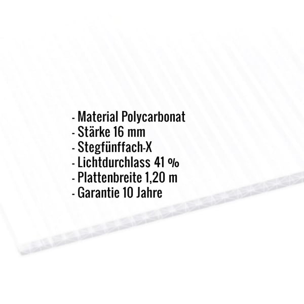 Polycarbonat Stegplatte | 16 mm | Breite 1,20 m | Opal Weiß | X-Struktur | 2,50 m
